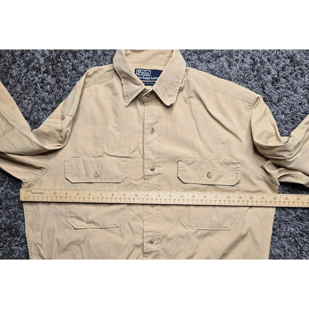 Polo Ralph Lauren Mens Tan Khaki Cotton Utility Work Shirt Button Down Size 90